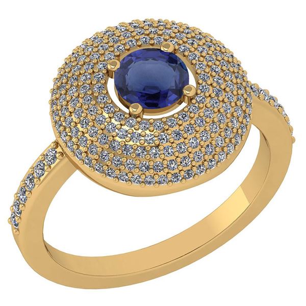 Certified 0.99 CTW Blue Sapphire And Diamond 14k Yellow