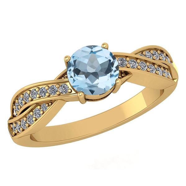 Certified 1.05 Ctw Aquamarine And Diamond 14K Yellow Go
