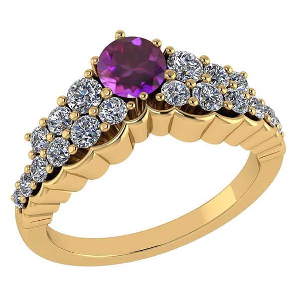 Certified 0.95 Ctw Amethyst And Diamond VS/SI1 Halo Rin