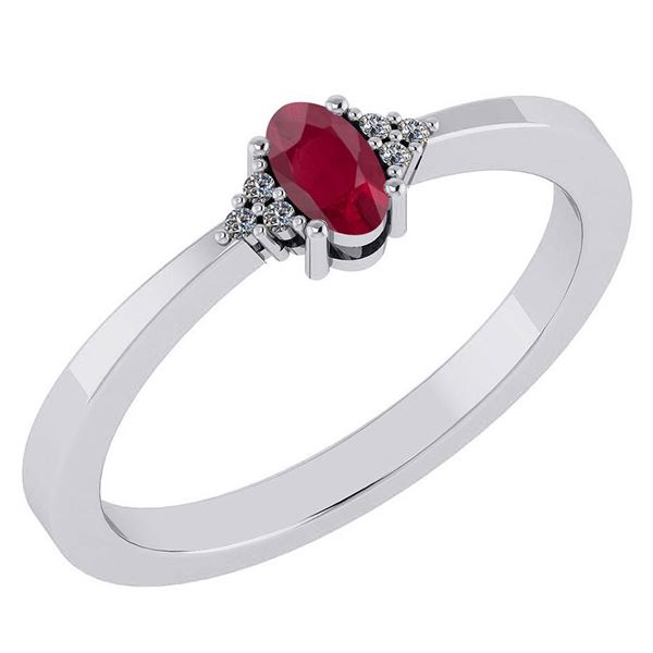 Certified 0.24 Ctw Ruby And Diamond 18K White Gold Halo