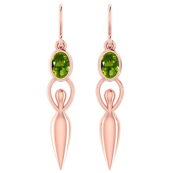 Certified 1.00 Ctw Peridot And Diamond 14k Rose Gold Ea