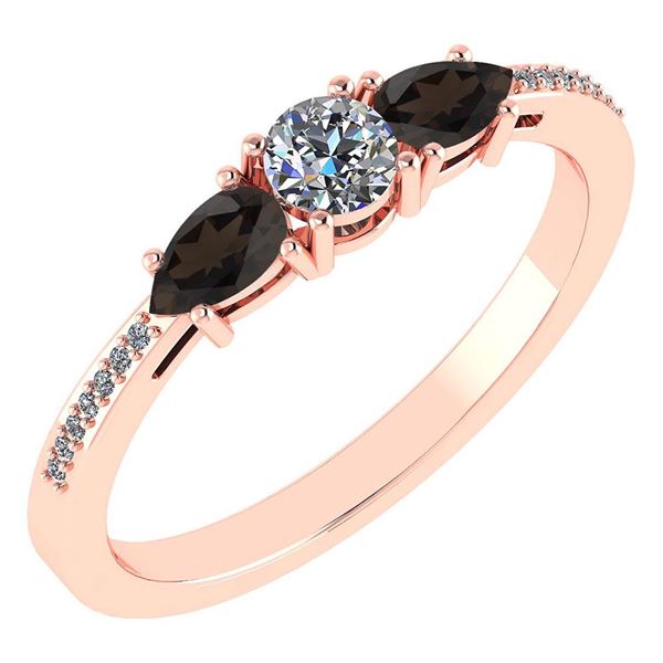 Certified 0.77 Ctw Smoky Quarzt And Diamond 14k Rose Go
