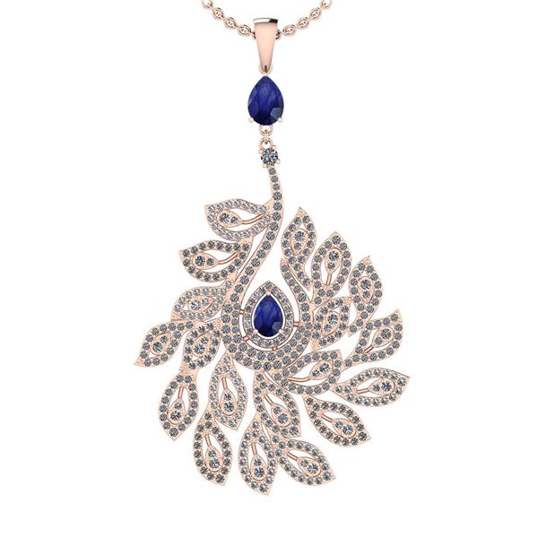 Certified 3.99 Ctw SI2/I1 Blue Sapphire And Diamond 14K