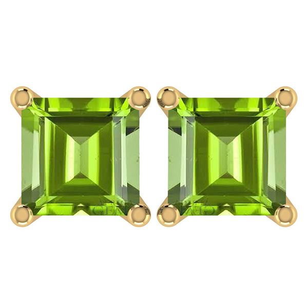 Certified 6.00Ctw Genuine Peridot 14K Yellow Gold Stud