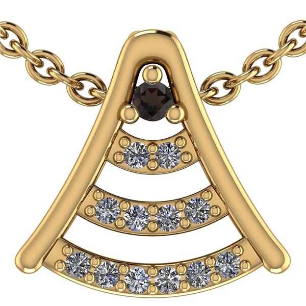 Certified 0.075 Ctw Smoky Quarzt And Diamond 14k Yellow