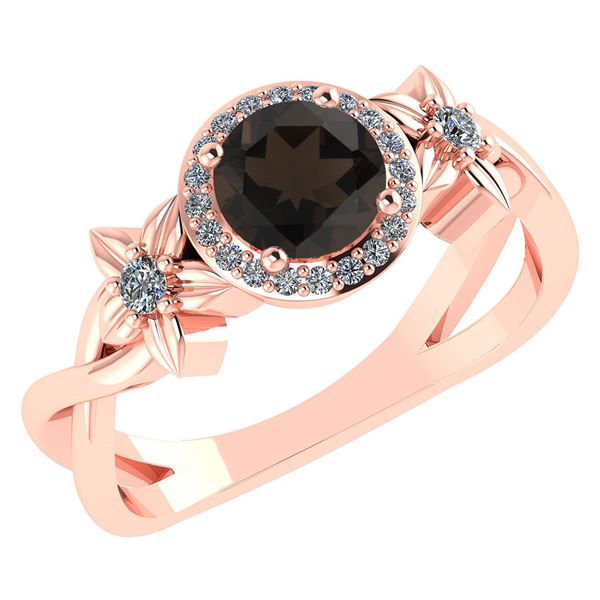 Certified 1.00 Ctw Smoky Quarzt And Diamond 14k Rose Ha