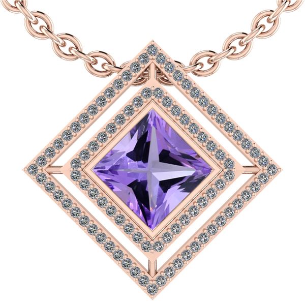 Certified 2.40 Ctw Amethyst And Diamond SI1/SI2 14K Ros