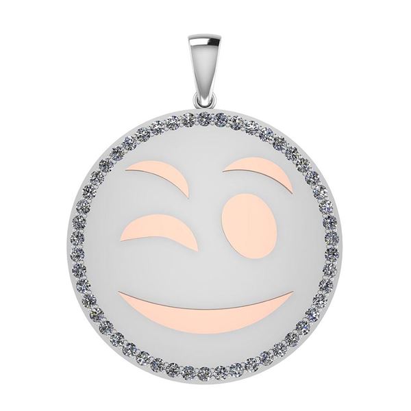 Certified 1.05 Ctw Diamond Smiley 18K White Gold Pendan