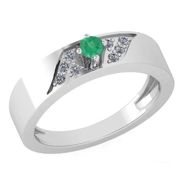Certified 0.19 Ctw Emerald And Diamond 14K White Gold H