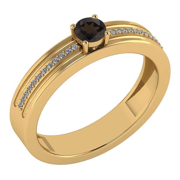 Certified 0.29 Ctw Smoky Quarzt And Diamond 18k Yellow