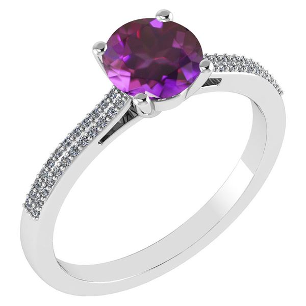 Certified 1.37 Ctw Amethyst And Diamond 14k White Gold