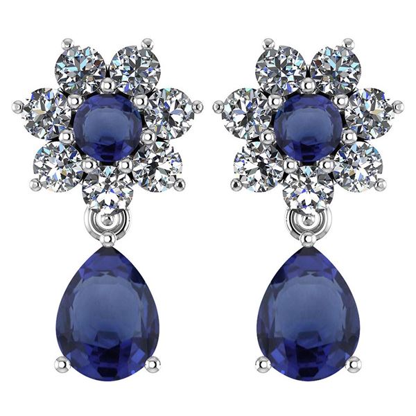 Certified 4.86 Ctw Blue Sapphire And Diamond 18K White