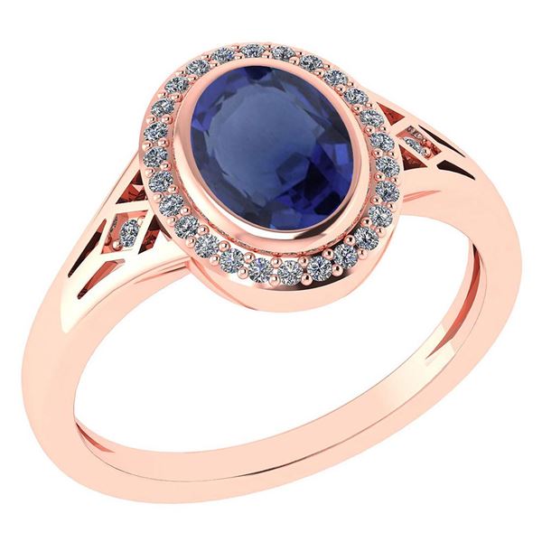 Certified 1.39 Ctw Blue Sapphire And Diamond 14k Rose G