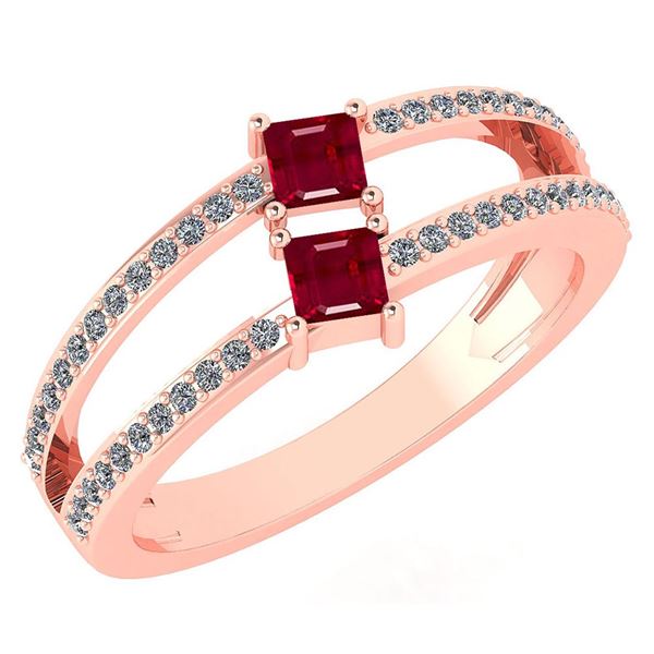 Certified 0.60 Ctw Ruby And Diamond 18k Rose Gold Ring