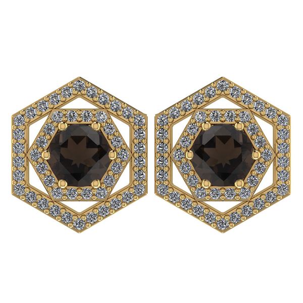 Certified 1.38 Ctw Smoky Quarzt And Diamond 14k Yellow