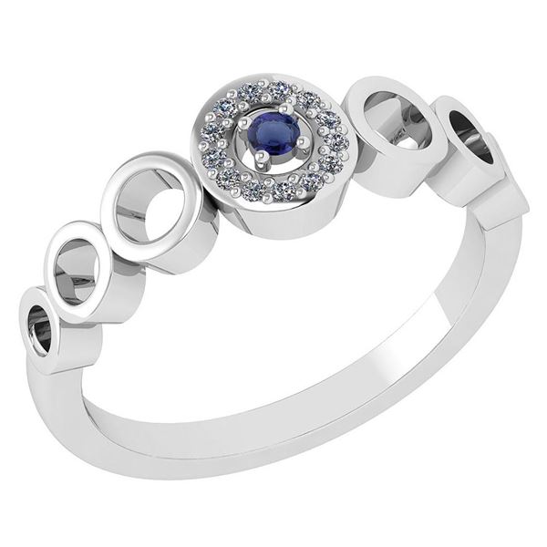 Certified 0.09 Ctw Blue Sapphire And Diamond 14k White