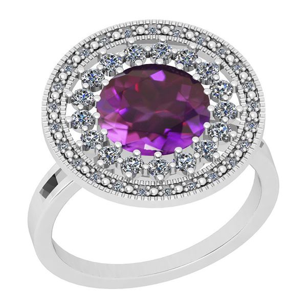Certified 3.53 Ctw I2/I3 Amethyst And Diamond 10K White