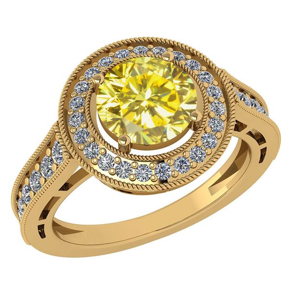 Certified 1.71 Ctw Treated Fancy Yellow Diamond 14K Yel