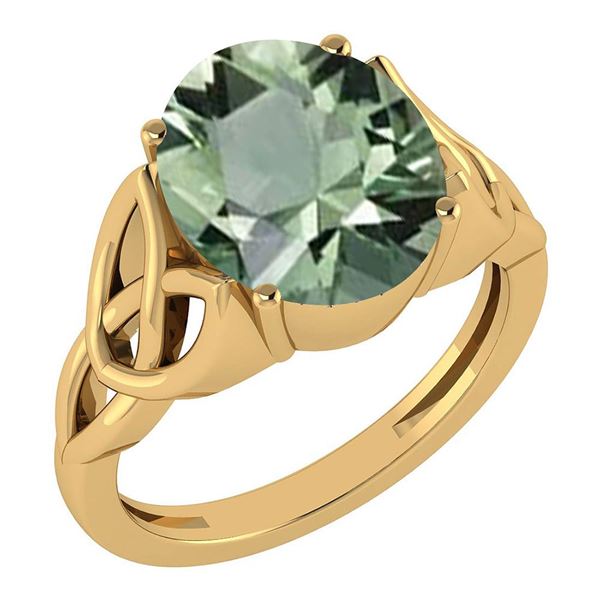 Certified 2.50 Ctw Green Amethyst 14K Yellow Gold Solit