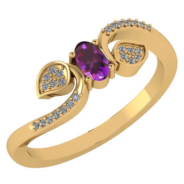 Certified 0.28 CTW Amethyst And Diamond 14k Yellow Gold