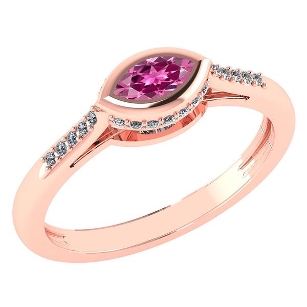 Certified 0.38 Ctw Pink Tourmaline And Diamond 18k Rose