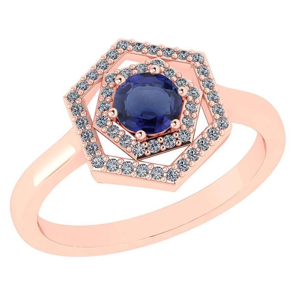 Certified 0.69 Ctw Blue Sapphire And Diamond 18K Rose G