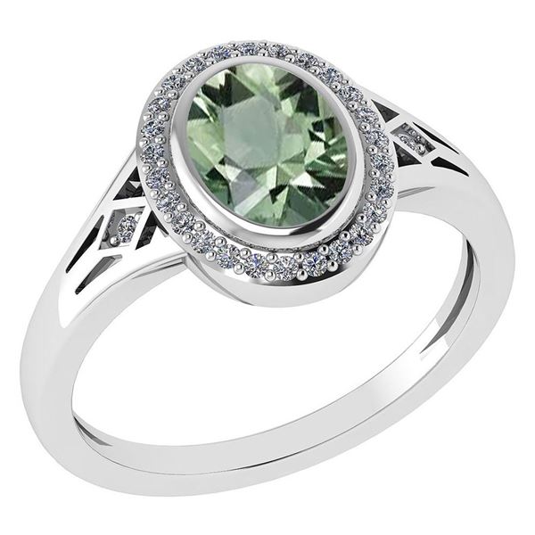 Certified 1.39 Ctw Green Amethyst And Diamond 14k White