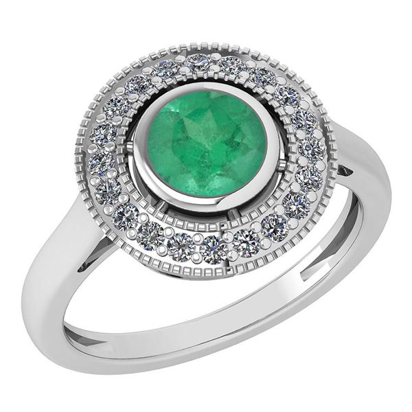 Certified 1.12 Ctw Emerlad And Diamond Wedding/Engageme