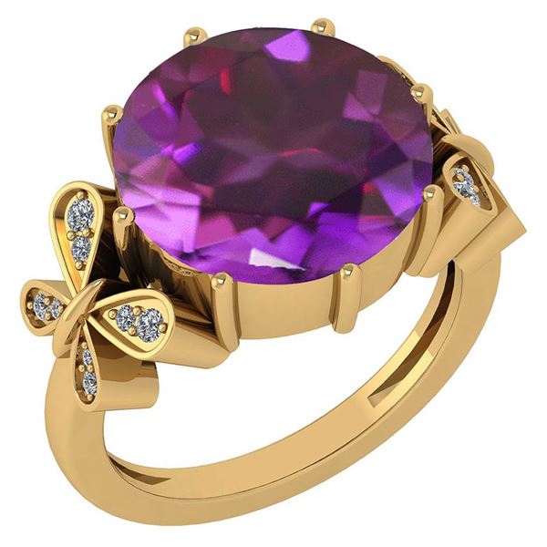Certified 6.20 Ctw Amethyst And Diamond VS/SI1 Ring 14K