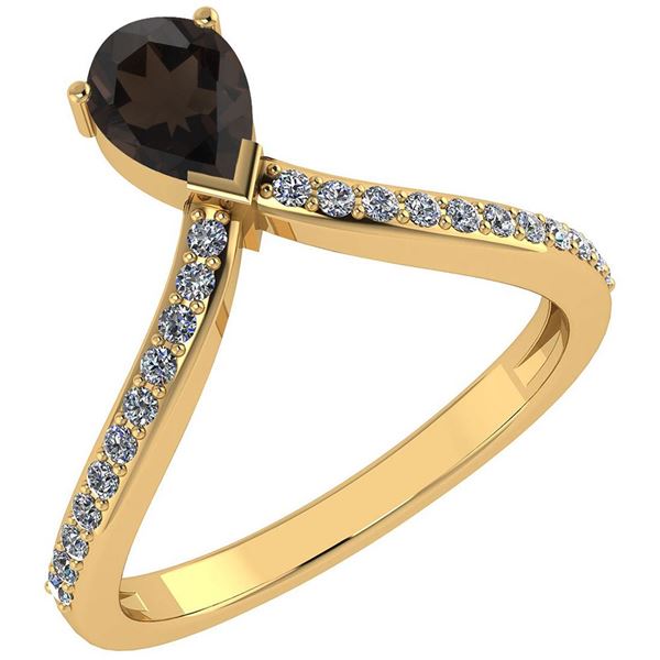 Certified 0.97 Ctw Smoky Quarzt And Diamond 14k Yellow