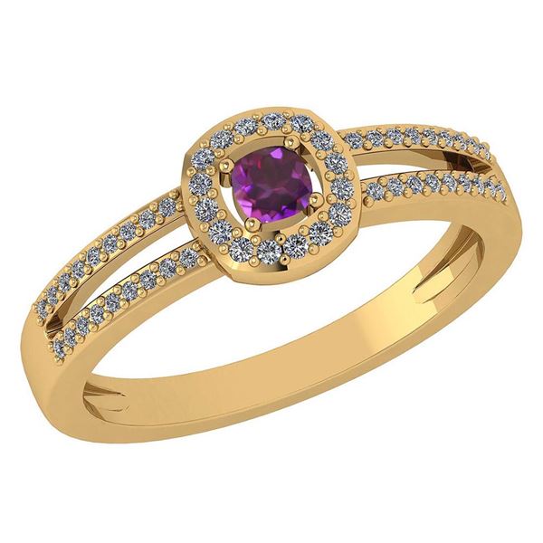 Certified 0.57 Ctw Amethyst And Diamond 14k Yellow Gold