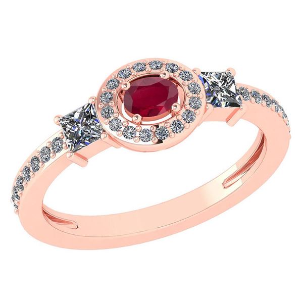 Certified 0.77 Ctw Ruby And Diamond 14k Rose Gold Halo