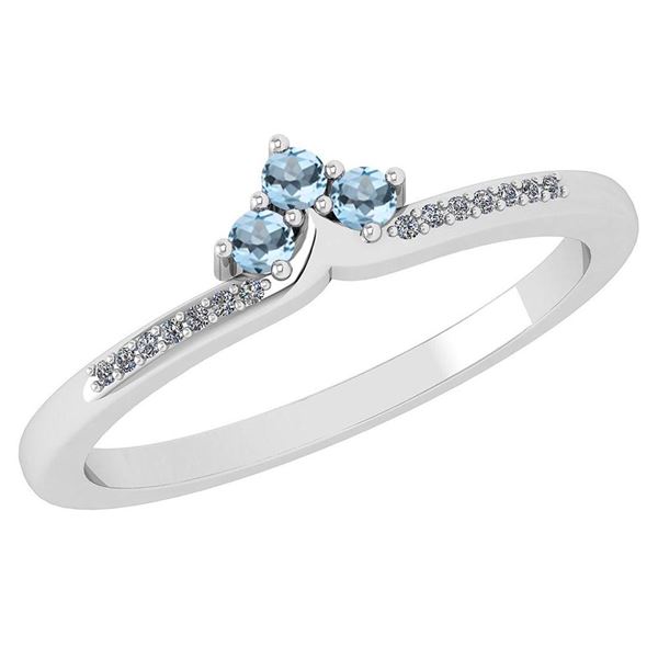 Certified 0.13 Ctw Aquamarine And Diamond 14k White Gol