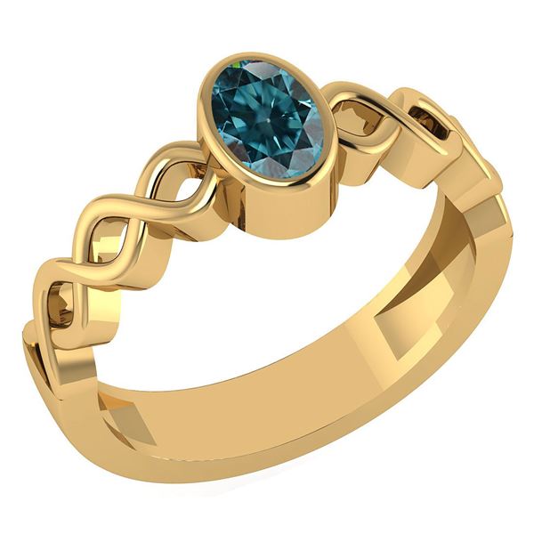 Certified 0.50 Ctw Treated Fancy Blue Diamond 14K Yello