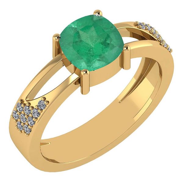 Certified 1.14 Ctw Emerald And Diamond 14K Yellow Gold
