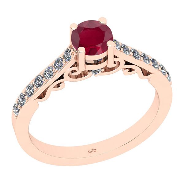 Certified 0.82 Ctw I2/I3 Ruby And Diamond 14K Rose Gold