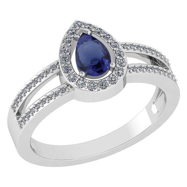 Certified 0.74 CTW Blue Sapphire And Diamond 14k White