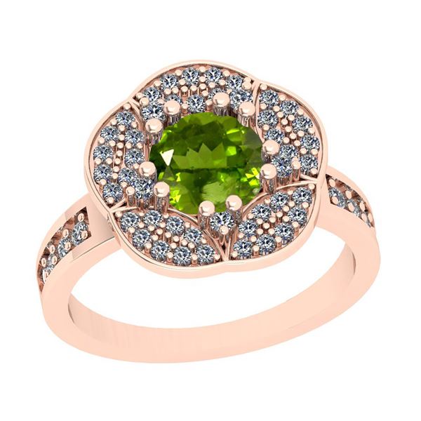 Certified 1.75 Ctw i2/i3 Peridot And Diamond 10K Rose G