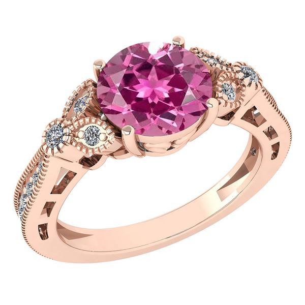 Certified 1.49 Ctw Pink Tourmaline And Diamond 18K Rose