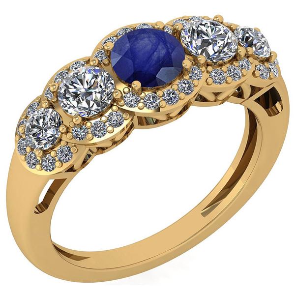 Certified 1.42 Ctw Blue Sapphire And Diamond VS/SI1 Hal