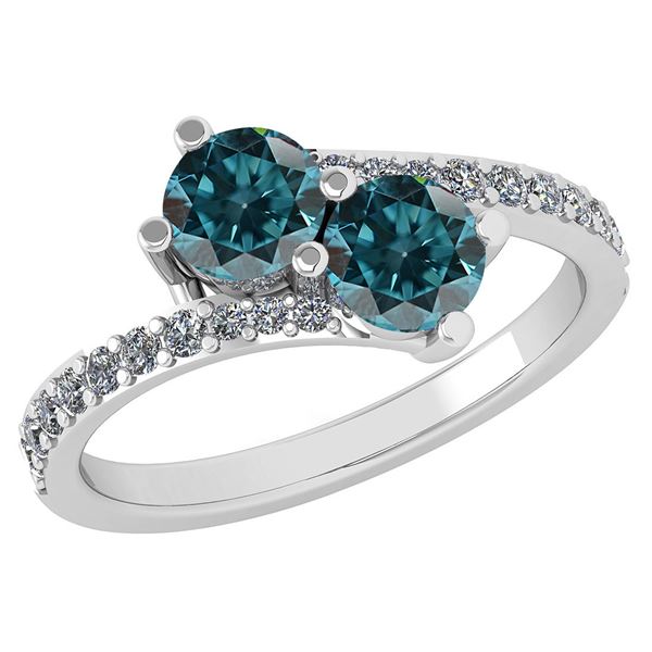 Certified 1.24 Ctw Treated Fancy Blue Diamond And White