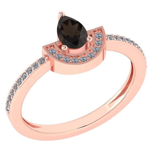 Certified 0.64 Ctw Smoky Quarzt And Diamond 18k Rose Go