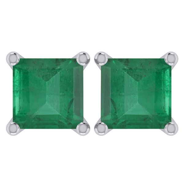 Certified 6.00Ctw Genuine Emerald 14K White Gold Stud E