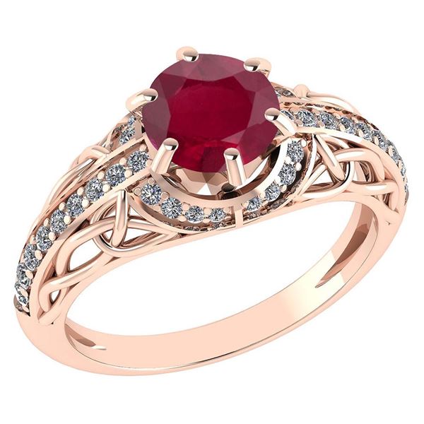 Certified 1.43 Ctw Ruby And Diamond 14K Rose Gold Halo