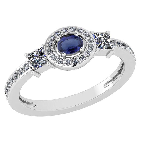 Certified 0.77 Ctw Blue Sapphire And Diamond 14k White