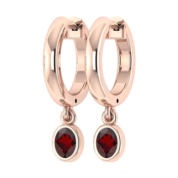Certified 1.00 Ctw Garnet Hoop Earring 10K Rose Gold Ma