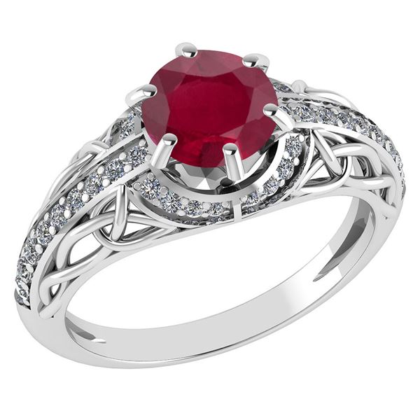 Certified 1.43 Ctw Ruby And Diamond 14k White Gold Halo