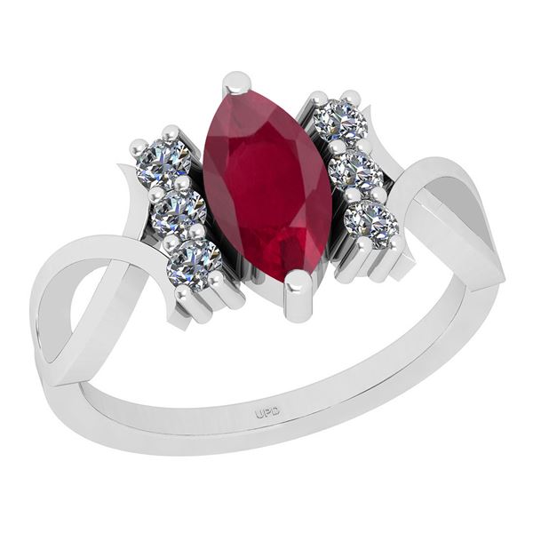 Certified 0.53 Ctw I2/I3 Ruby And Diamond 14K White Gol