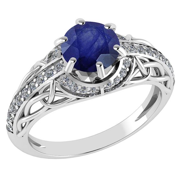 Certified 1.43 Ctw Blue Sapphire And Diamond 14k White