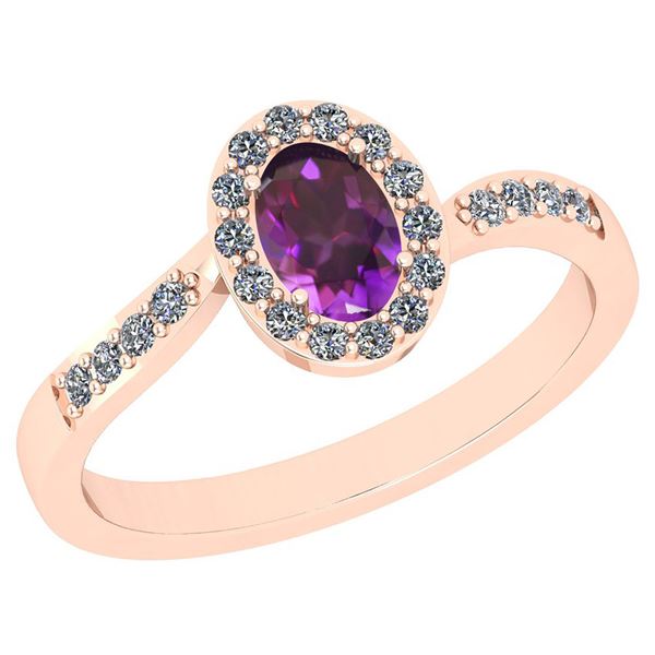 Certified 0.67 Ctw I2/I3 Amethyst And Diamond 10K Rose